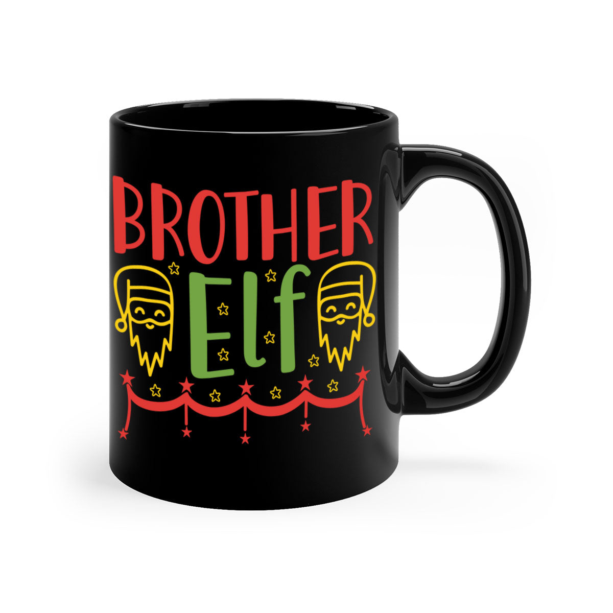 Brother Elf 297# Christmas Mug with colorful handle and glossy finish, available in multiple sizes.