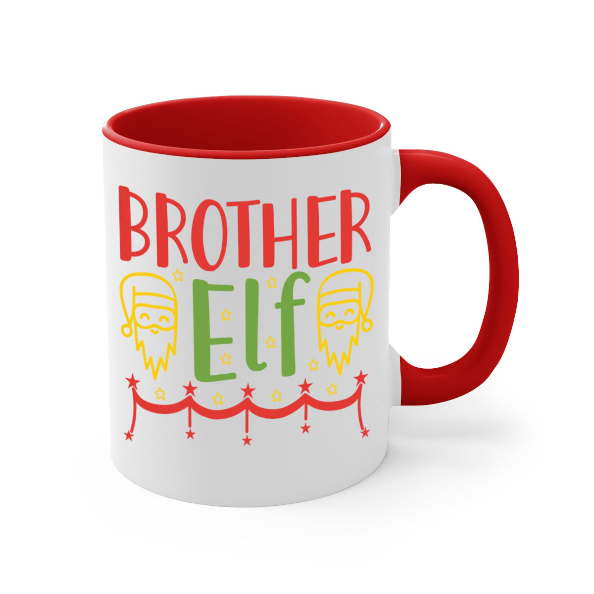 Brother Elf 297# Christmas Mug with colorful handle and glossy finish, available in multiple sizes.