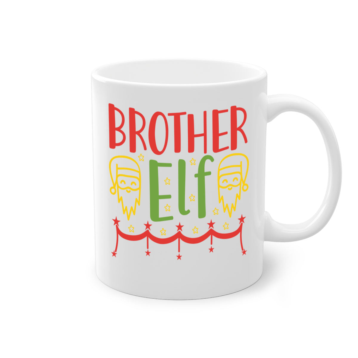 Brother Elf 297# Christmas Mug with colorful handle and glossy finish, available in multiple sizes.