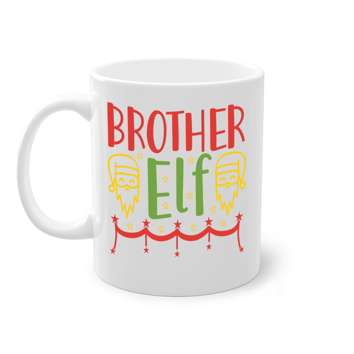 Brother Elf 297# Christmas Mug with colorful handle and glossy finish, available in multiple sizes.