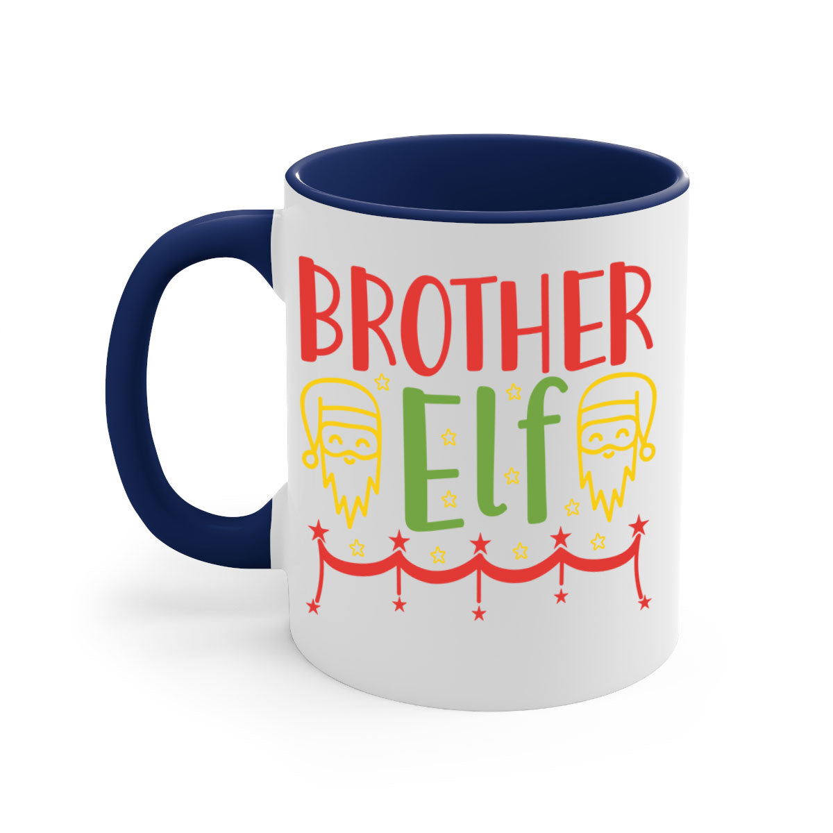 Brother Elf 297# Christmas Mug with colorful handle and glossy finish, available in multiple sizes.