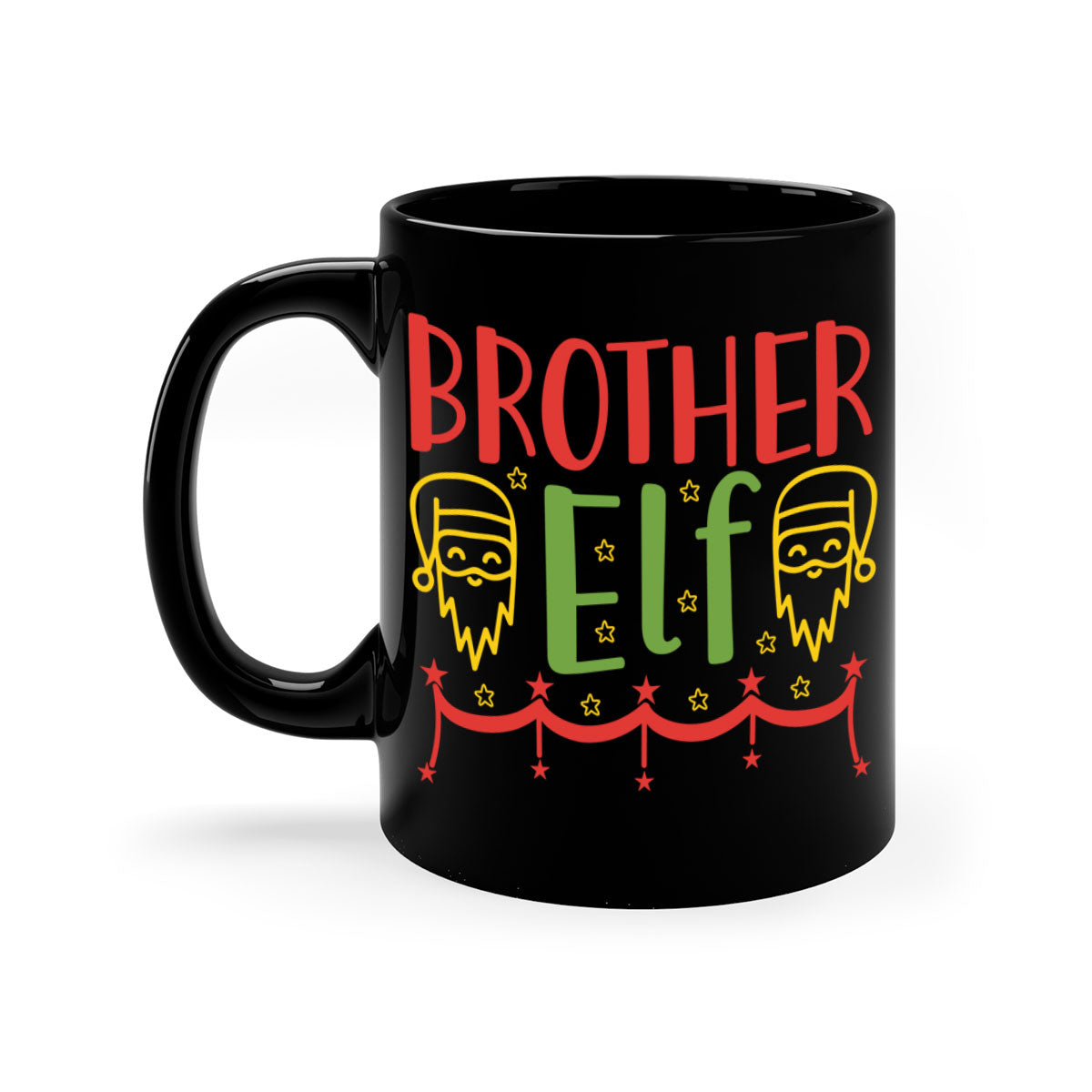 Brother Elf 297# Christmas Mug with colorful handle and glossy finish, available in multiple sizes.