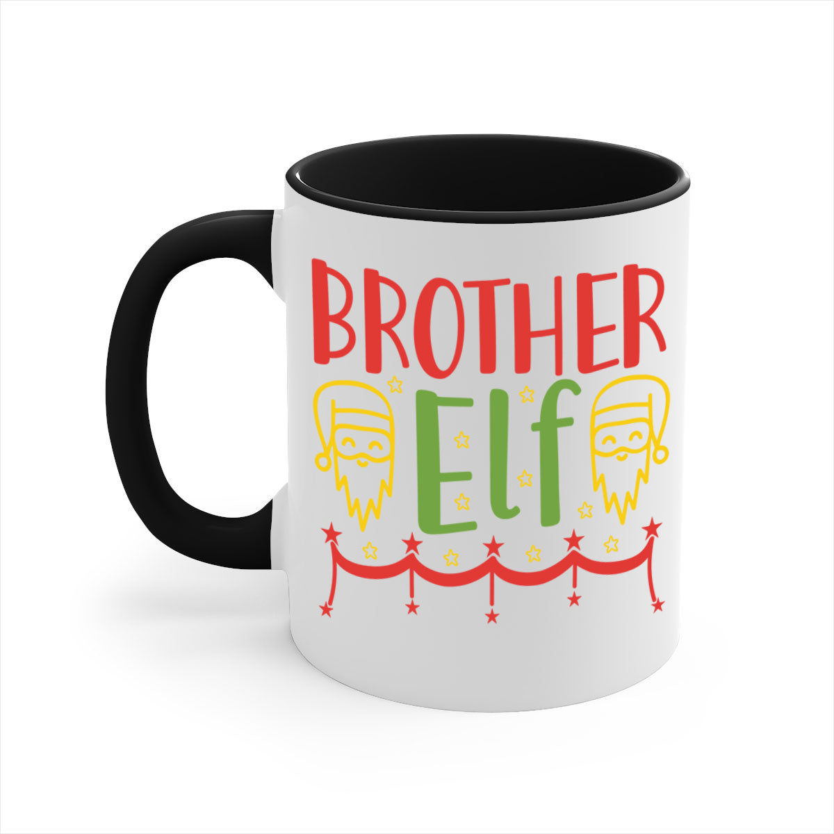 Brother Elf 297# Christmas Mug with colorful handle and glossy finish, available in multiple sizes.