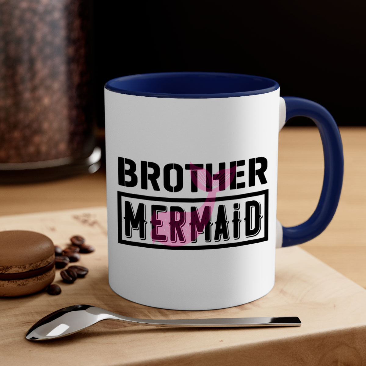 Brother Mermaid 86# Mug featuring a glossy finish, colorful handle, and interior, available in multiple colors and sizes.