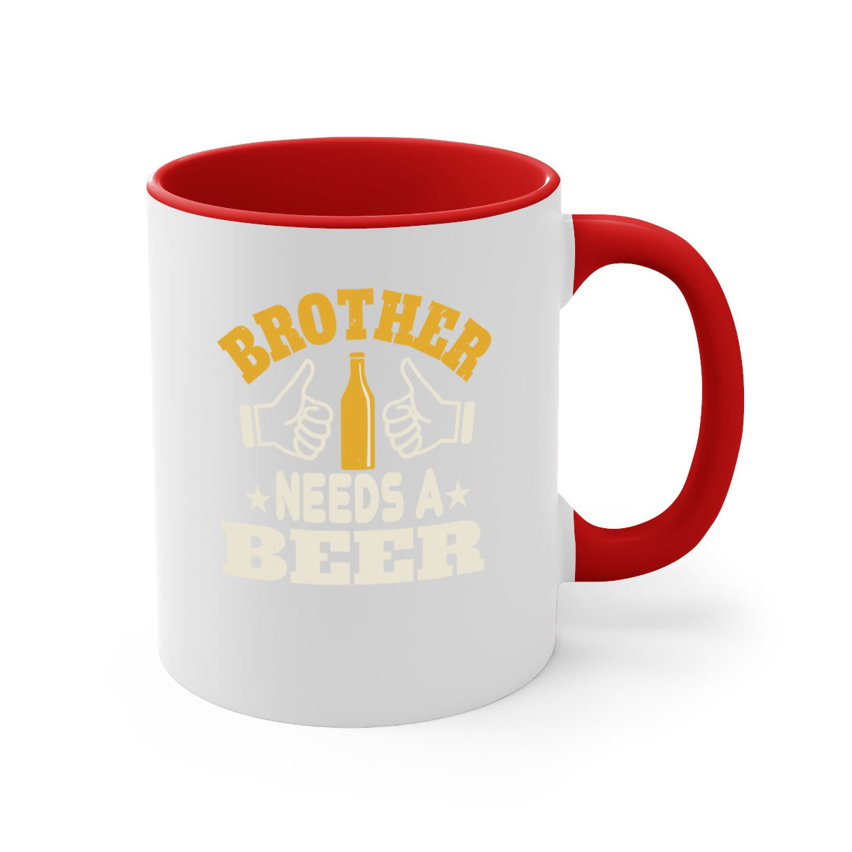 Brother Needs a Beer 97# Mug with colorful handle and glossy finish, perfect for coffee, tea, or beer.