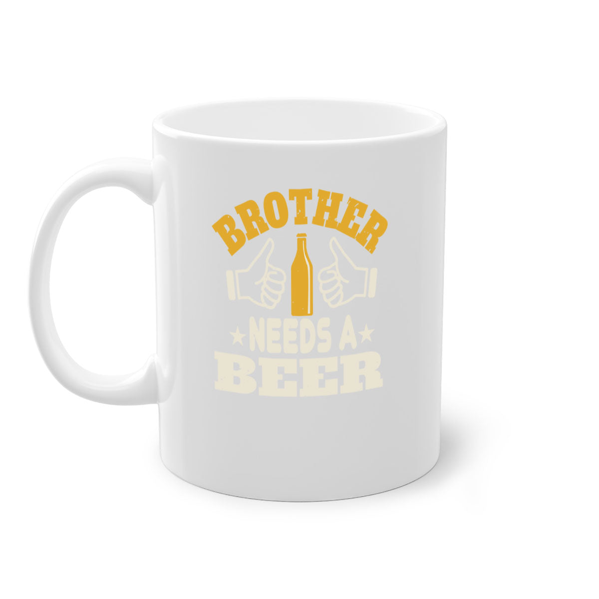 Brother Needs a Beer 97# Mug with colorful handle and glossy finish, perfect for coffee, tea, or beer.