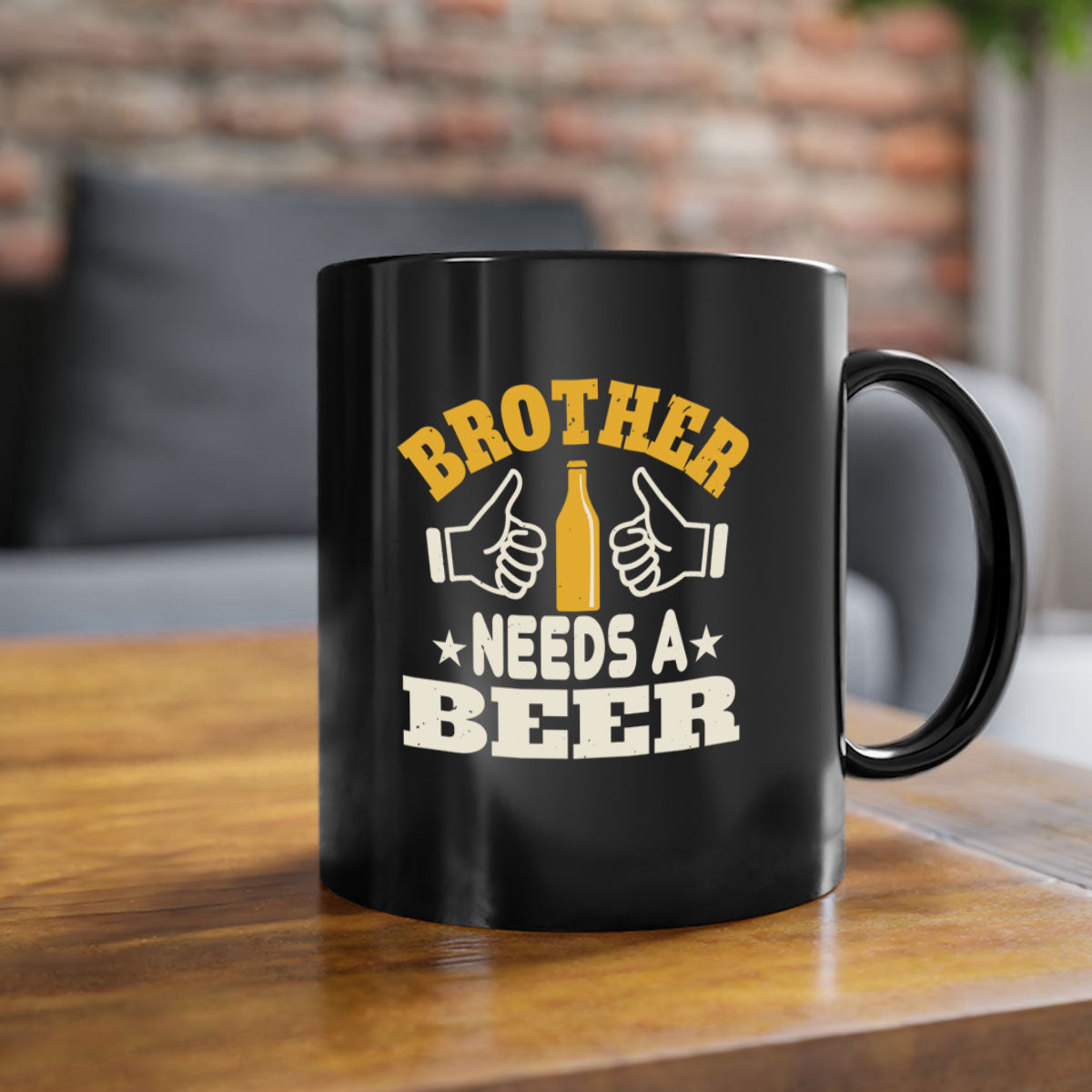 Brother Needs a Beer 97# Mug with colorful handle and glossy finish, perfect for coffee, tea, or beer.