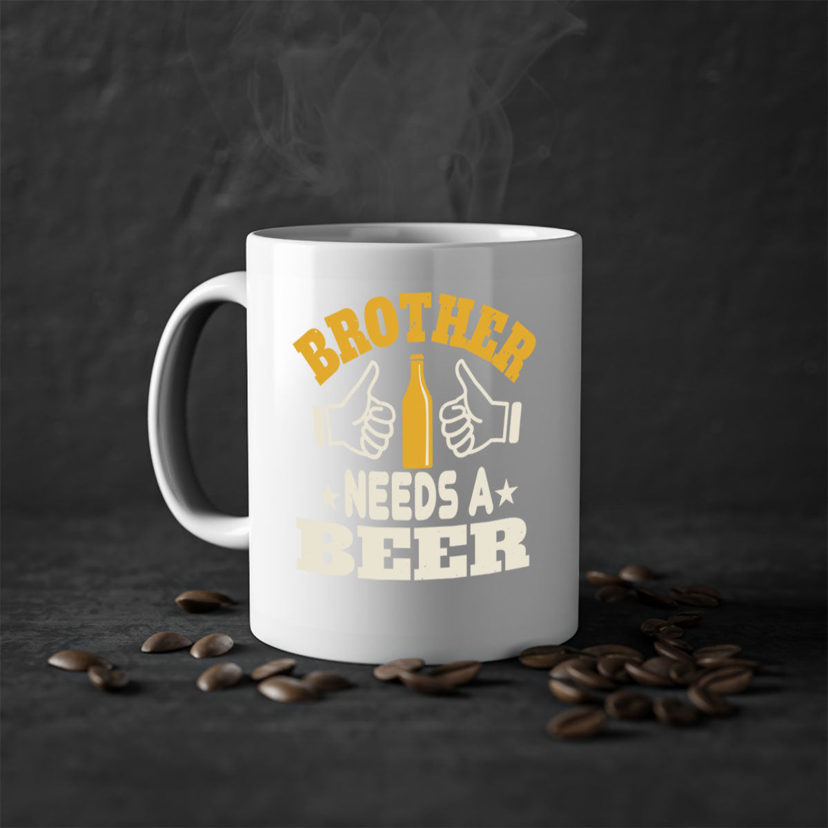 Brother Needs a Beer 97# Mug with colorful handle and glossy finish, perfect for coffee, tea, or beer.