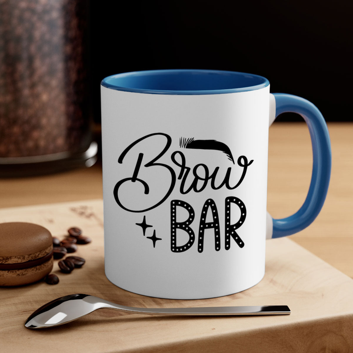 Brow Bar Style 125# two-tone ceramic coffee mug with colored handle and glossy finish, available in multiple colors.