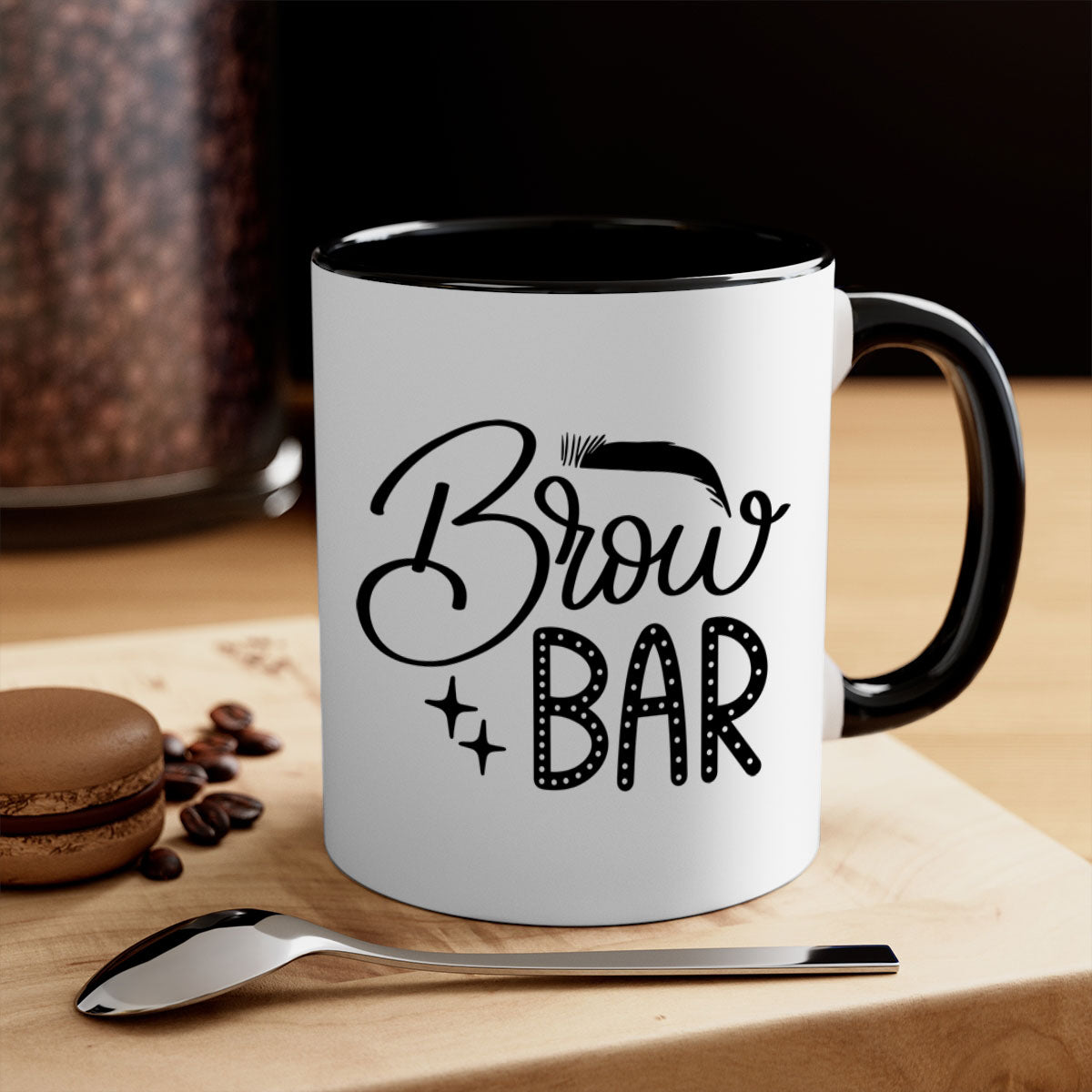 Brow Bar Style 125# two-tone ceramic coffee mug with colored handle and glossy finish, available in multiple colors.