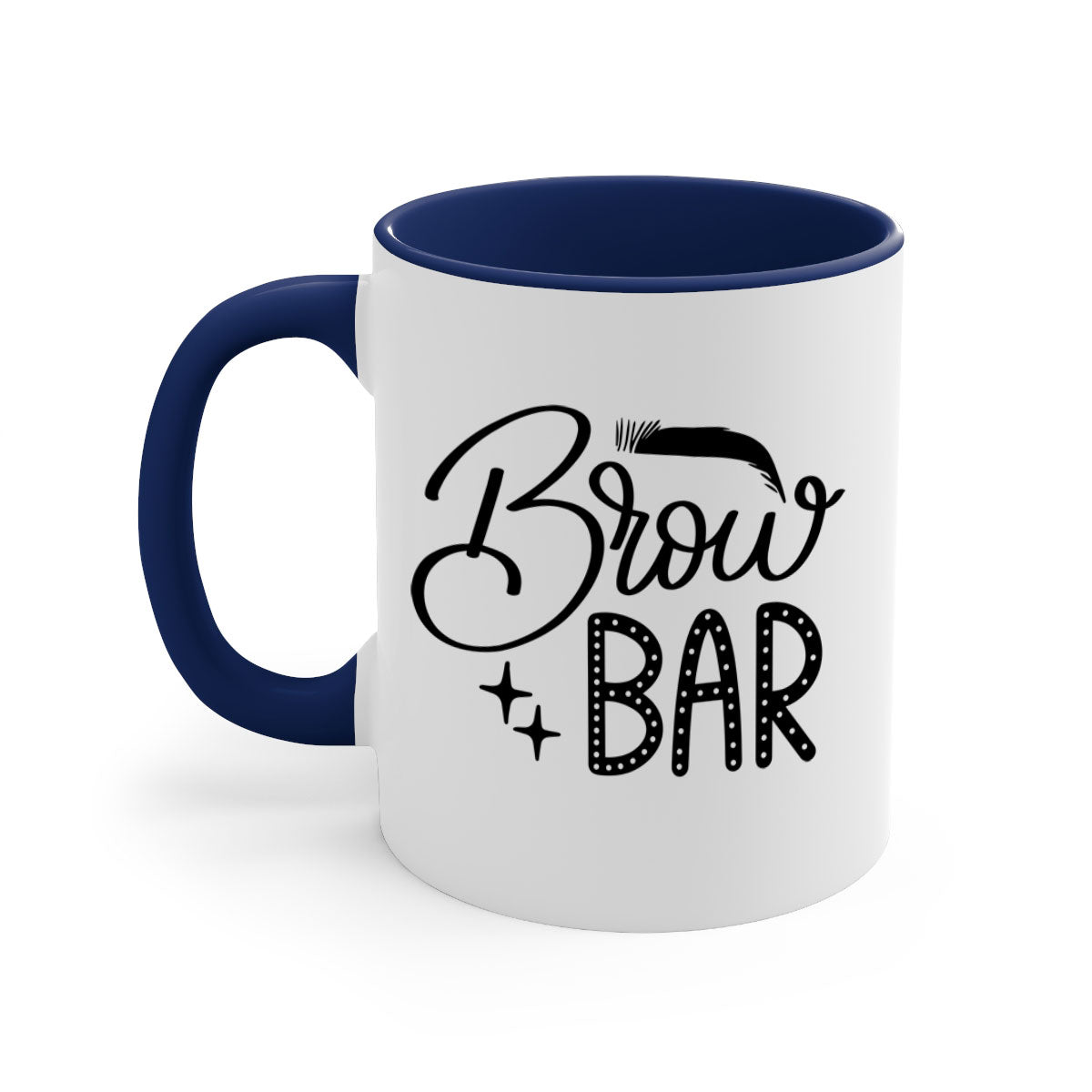 Brow Bar Style 125# two-tone ceramic coffee mug with colored handle and glossy finish, available in multiple colors.