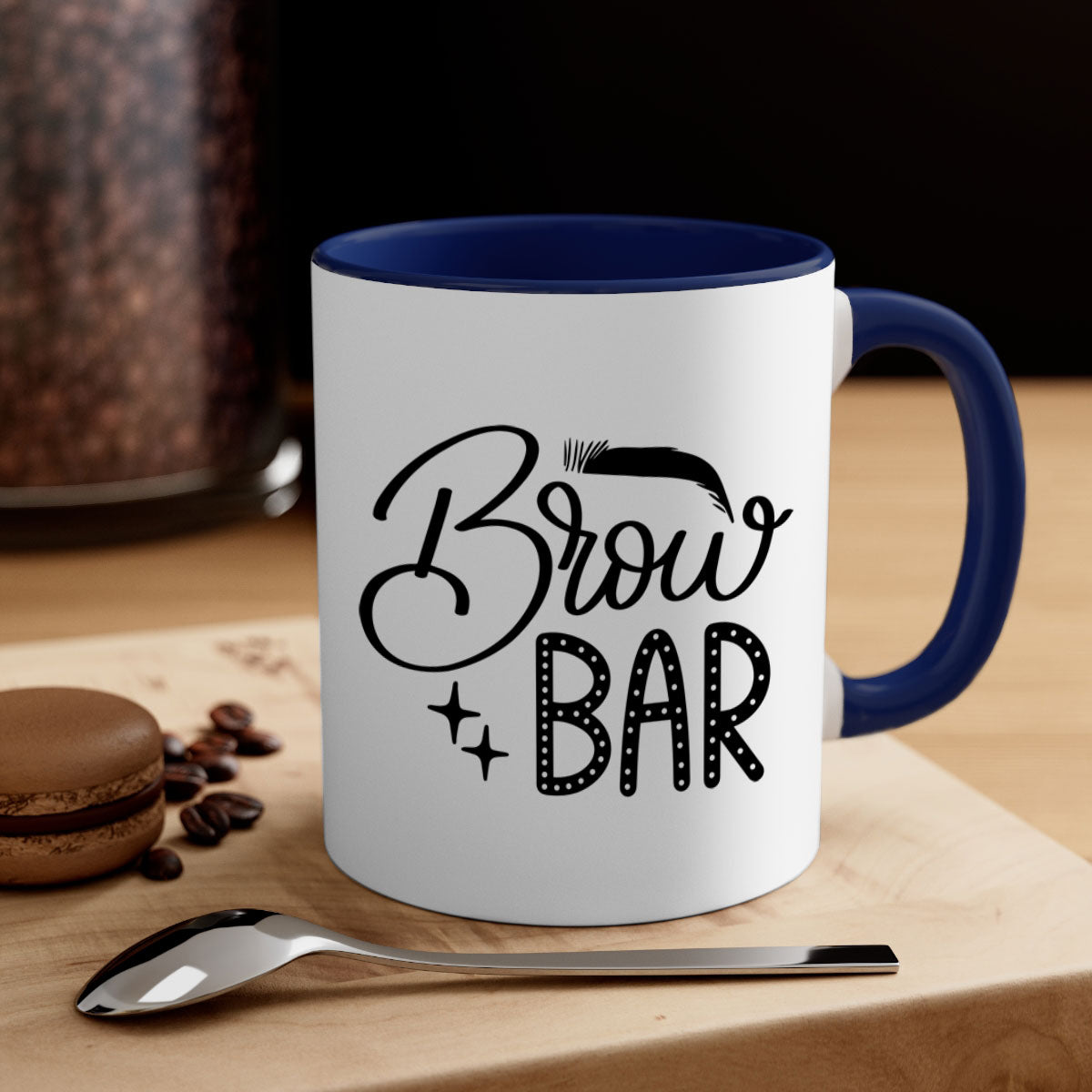 Brow Bar Style 125# two-tone ceramic coffee mug with colored handle and glossy finish, available in multiple colors.