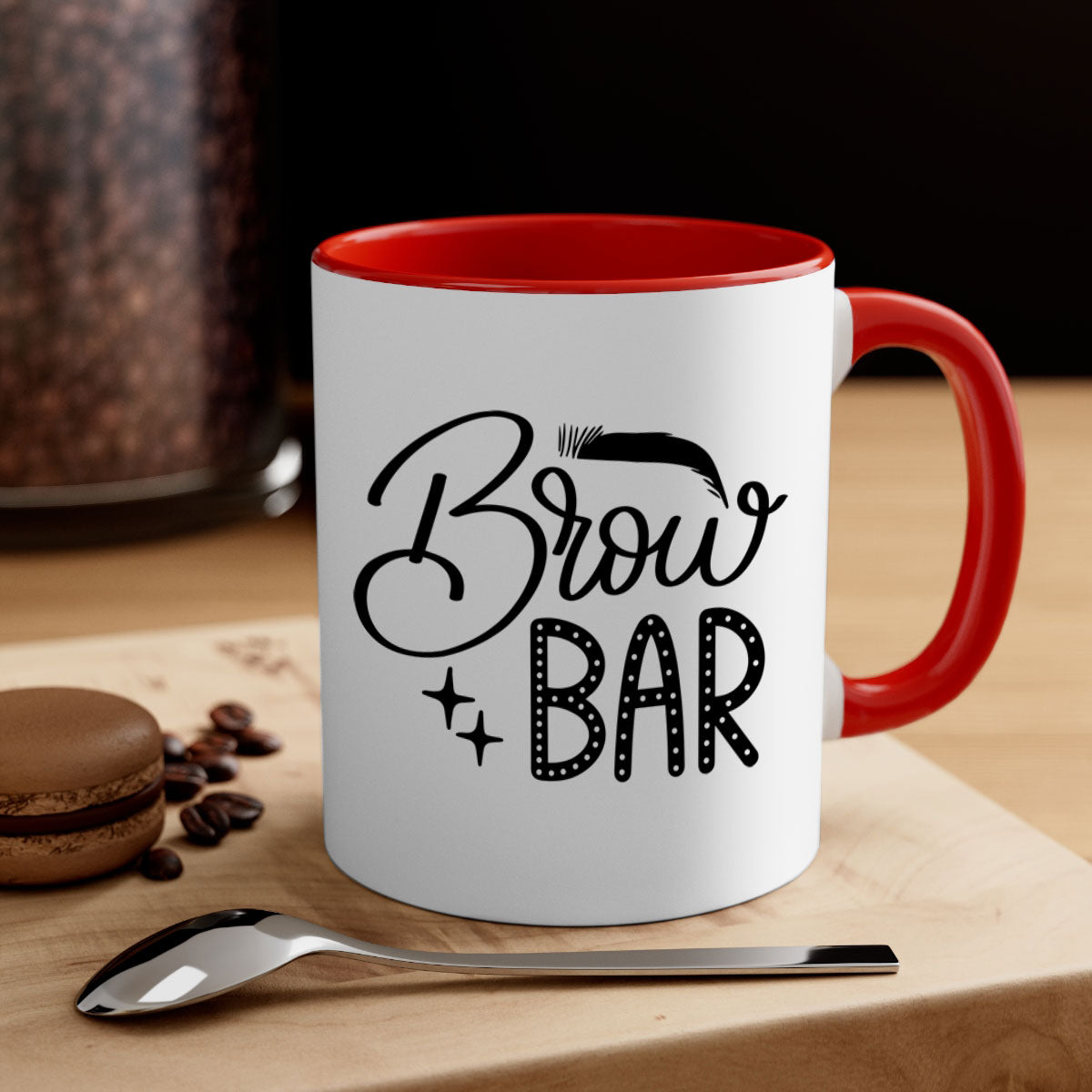 Brow Bar Style 125# two-tone ceramic coffee mug with colored handle and glossy finish, available in multiple colors.