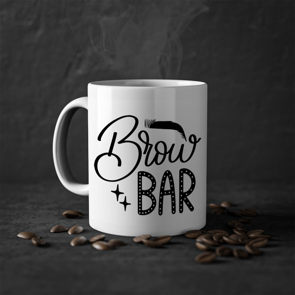 Brow Bar Style 125# two-tone ceramic coffee mug with colored handle and glossy finish, available in multiple colors.