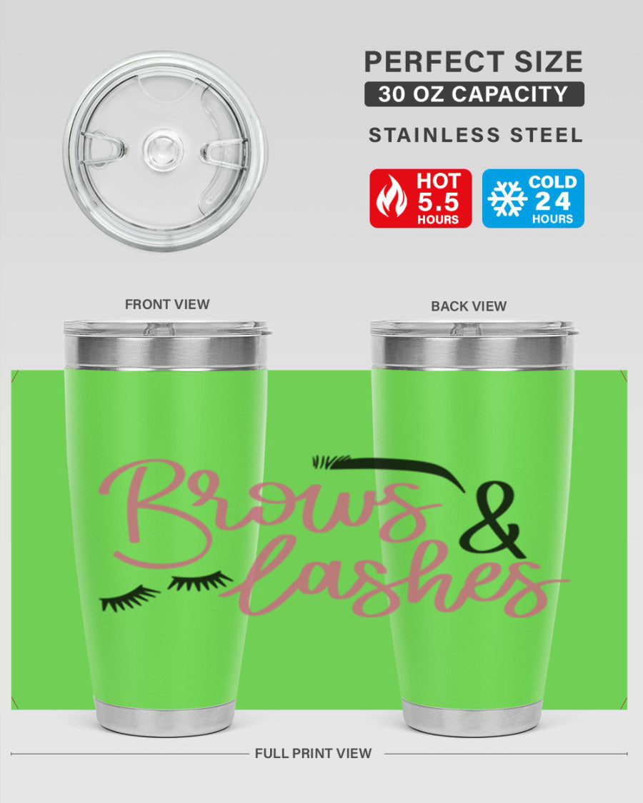 Brows Lashes Style 122# Tumbler in stainless steel with a stylish design, perfect for hot and cold beverages.