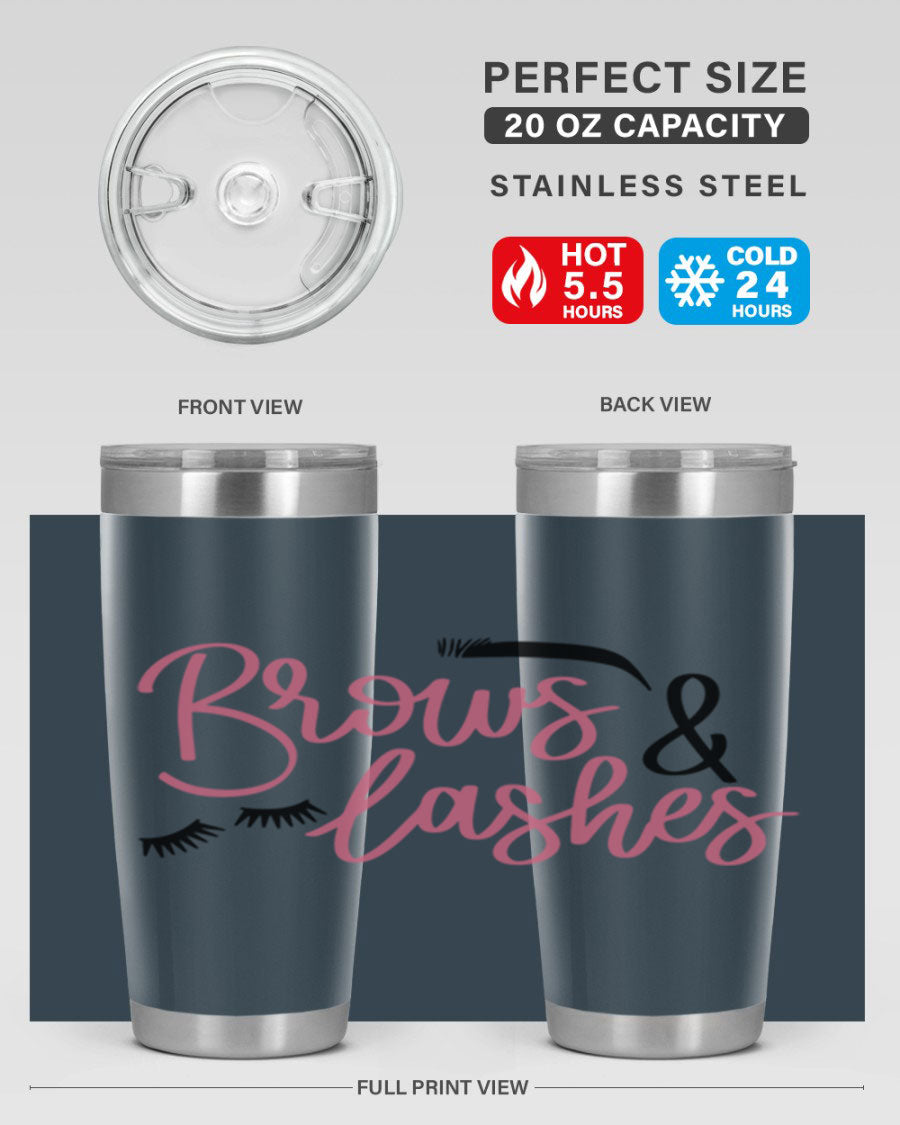 Brows Lashes Style 122# Tumbler in stainless steel with a stylish design, perfect for hot and cold beverages.