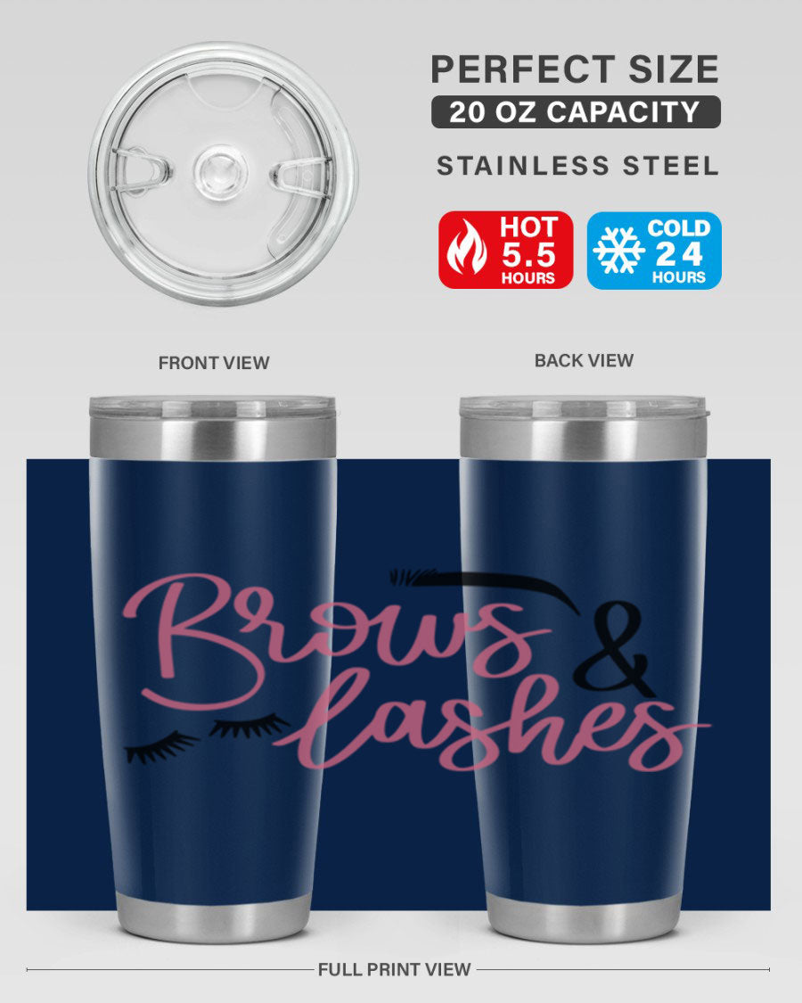 Brows Lashes Style 122# Tumbler in stainless steel with a stylish design, perfect for hot and cold beverages.