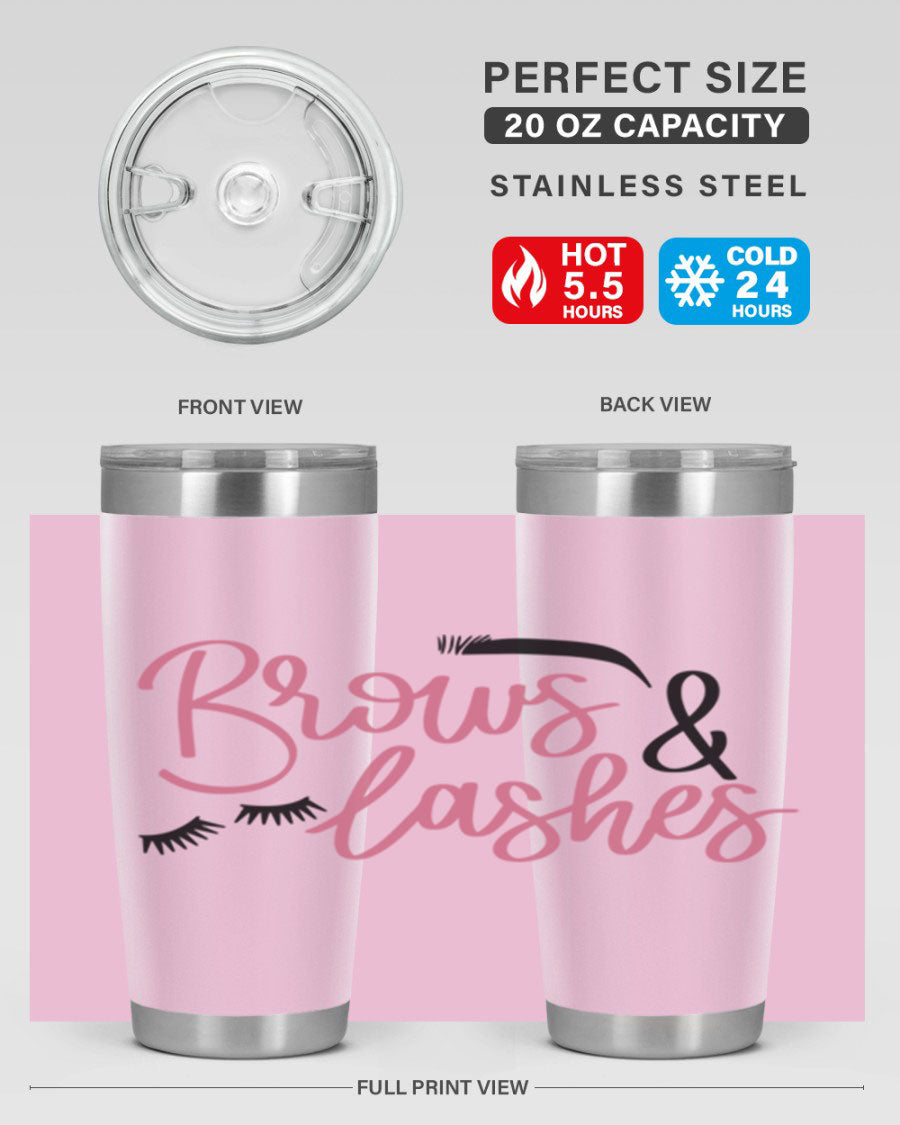 Brows Lashes Style 122# Tumbler in stainless steel with a stylish design, perfect for hot and cold beverages.