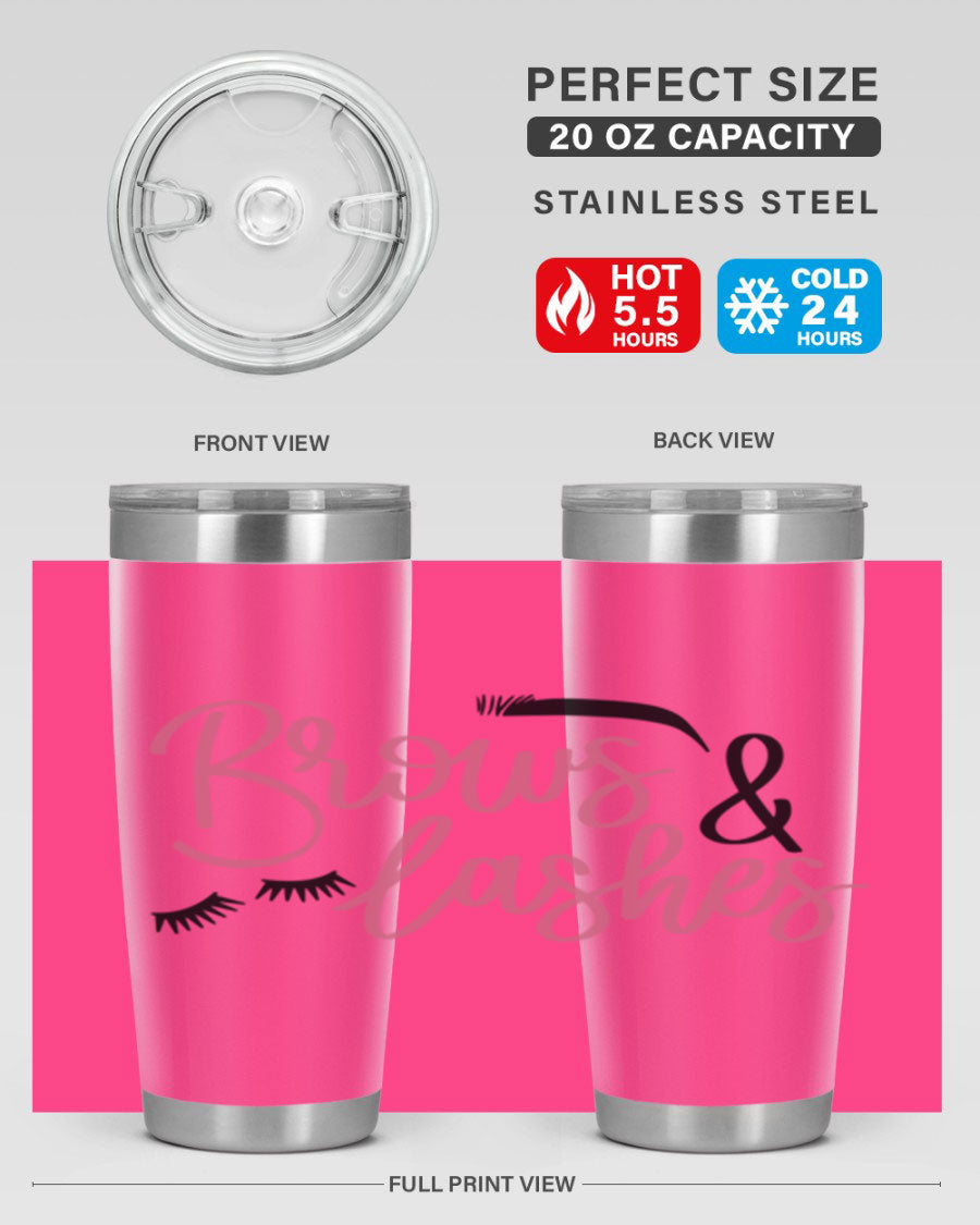 Brows Lashes Style 122# Tumbler in stainless steel with a stylish design, perfect for hot and cold beverages.