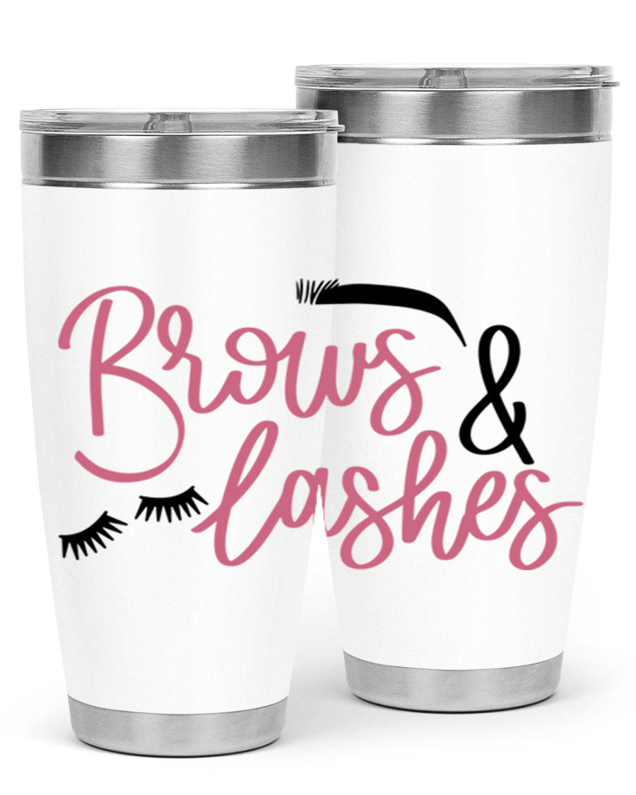 Brows Lashes Style 122# Tumbler in stainless steel with a stylish design, perfect for hot and cold beverages.