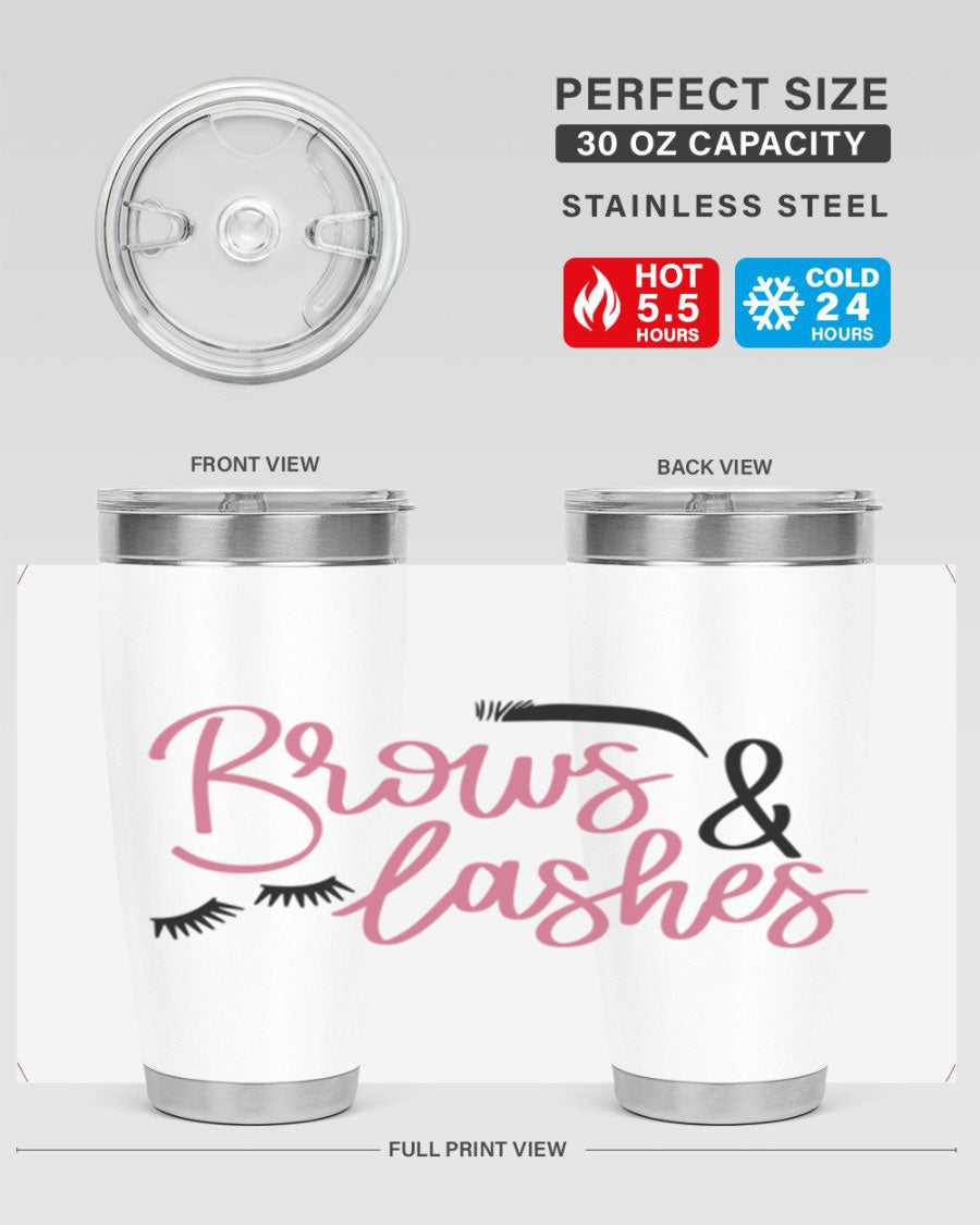 Brows Lashes Style 122# Tumbler in stainless steel with a stylish design, perfect for hot and cold beverages.