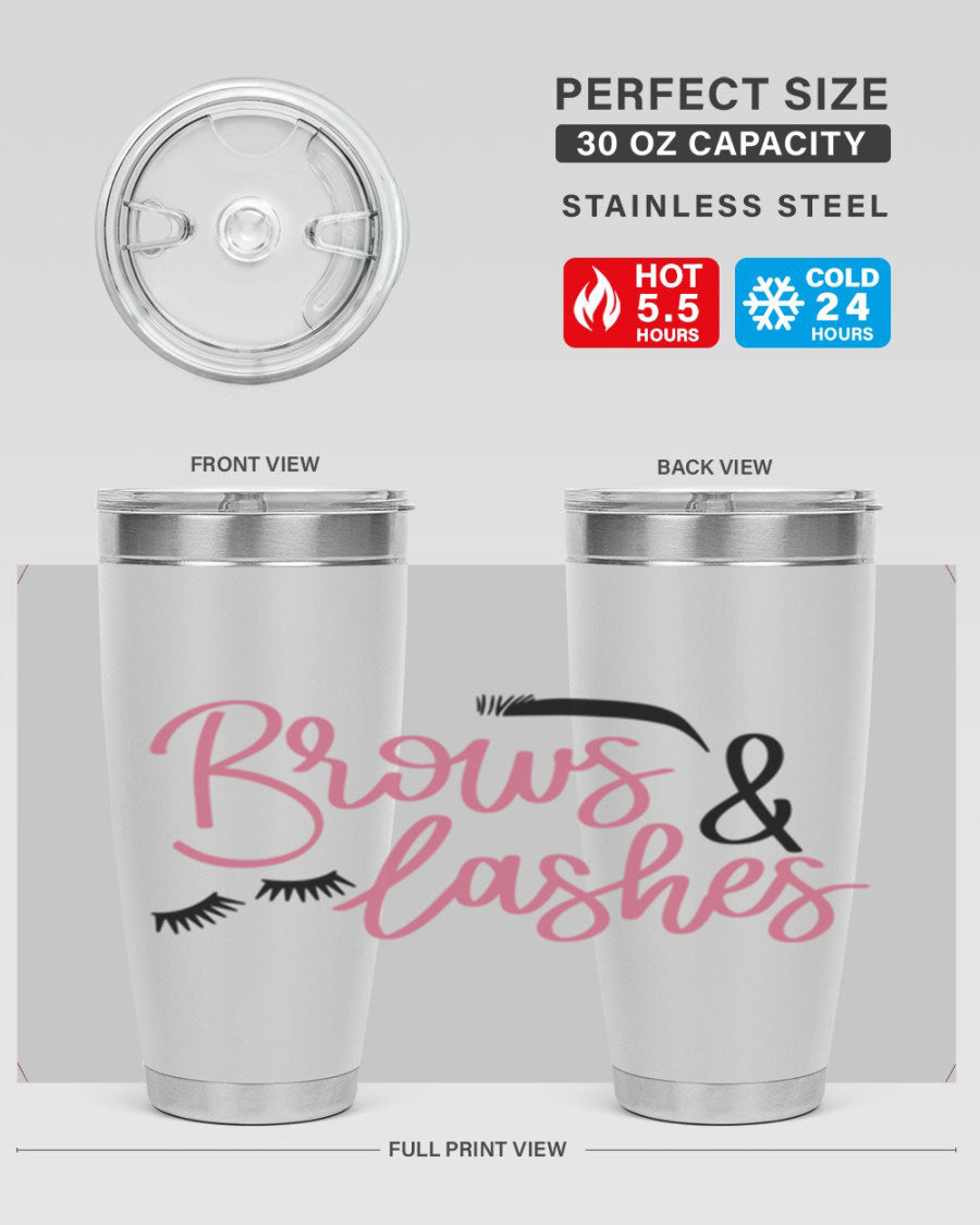 Brows Lashes Style 122# Tumbler in stainless steel with a stylish design, perfect for hot and cold beverages.