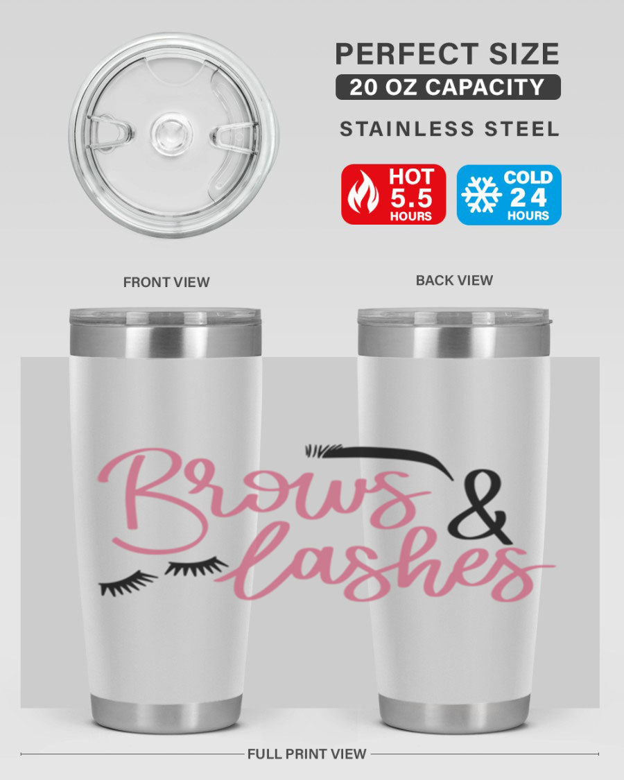 Brows Lashes Style 122# Tumbler in stainless steel with a stylish design, perfect for hot and cold beverages.