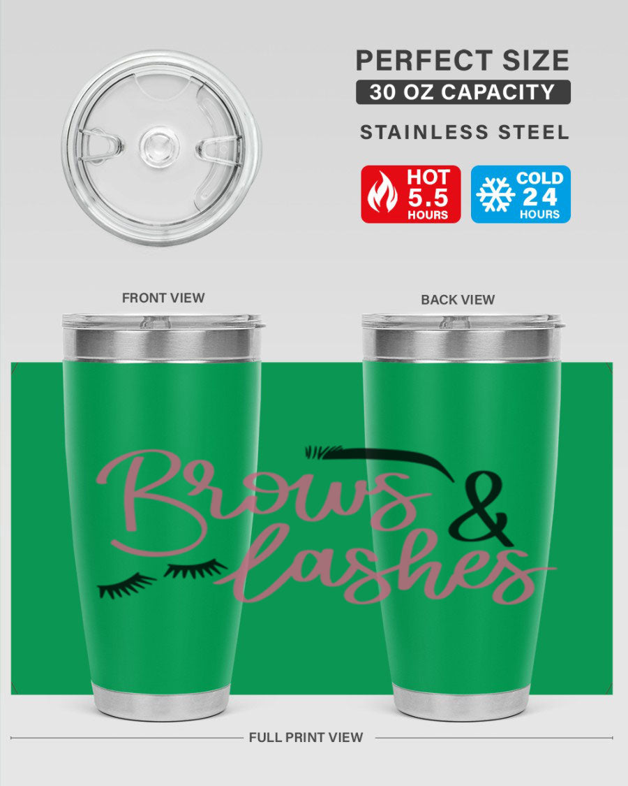 Brows Lashes Style 122# Tumbler in stainless steel with a stylish design, perfect for hot and cold beverages.