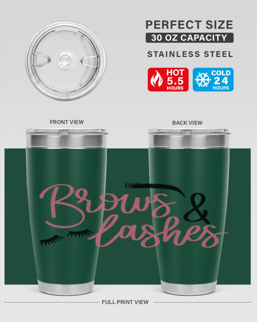 Brows Lashes Style 122# Tumbler in stainless steel with a stylish design, perfect for hot and cold beverages.