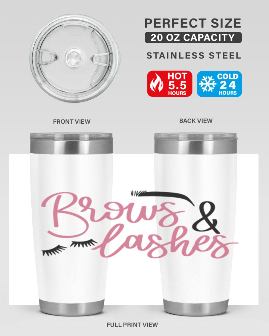 Brows Lashes Style 122# Tumbler in stainless steel with a stylish design, perfect for hot and cold beverages.