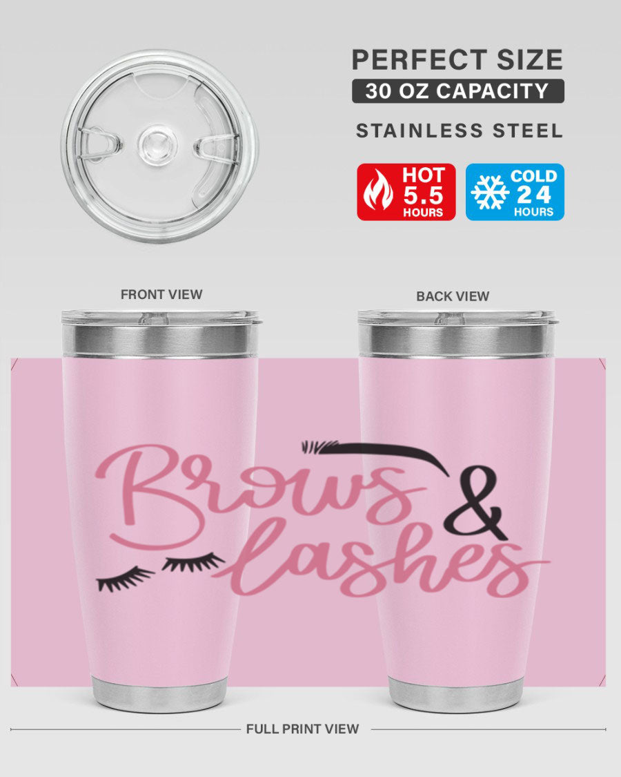 Brows Lashes Style 122# Tumbler in stainless steel with a stylish design, perfect for hot and cold beverages.