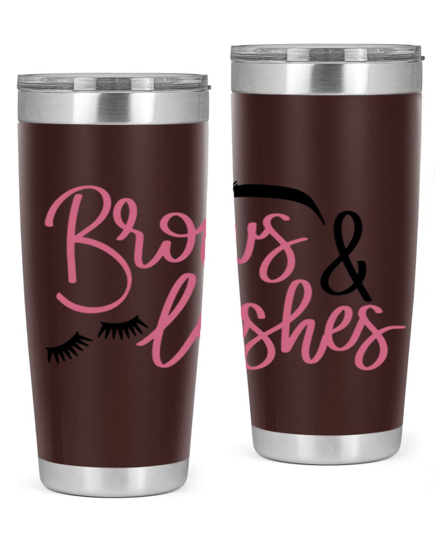 Brows Lashes Style 122# Tumbler in stainless steel with a stylish design, perfect for hot and cold beverages.