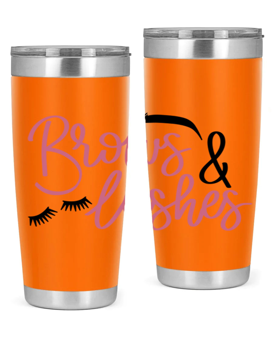 Brows Lashes Style 122# Tumbler in stainless steel with a stylish design, perfect for hot and cold beverages.