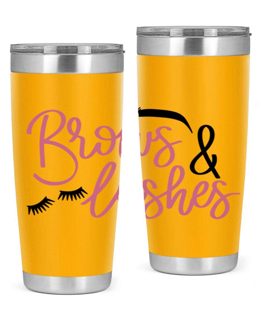 Brows Lashes Style 122# Tumbler in stainless steel with a stylish design, perfect for hot and cold beverages.