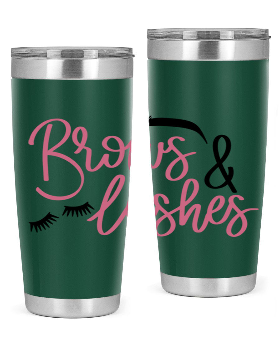 Brows Lashes Style 122# Tumbler in stainless steel with a stylish design, perfect for hot and cold beverages.