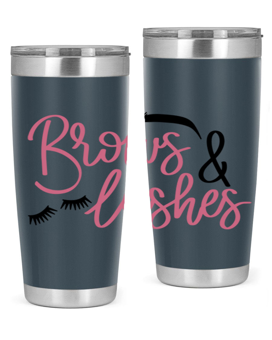 Brows Lashes Style 122# Tumbler in stainless steel with a stylish design, perfect for hot and cold beverages.