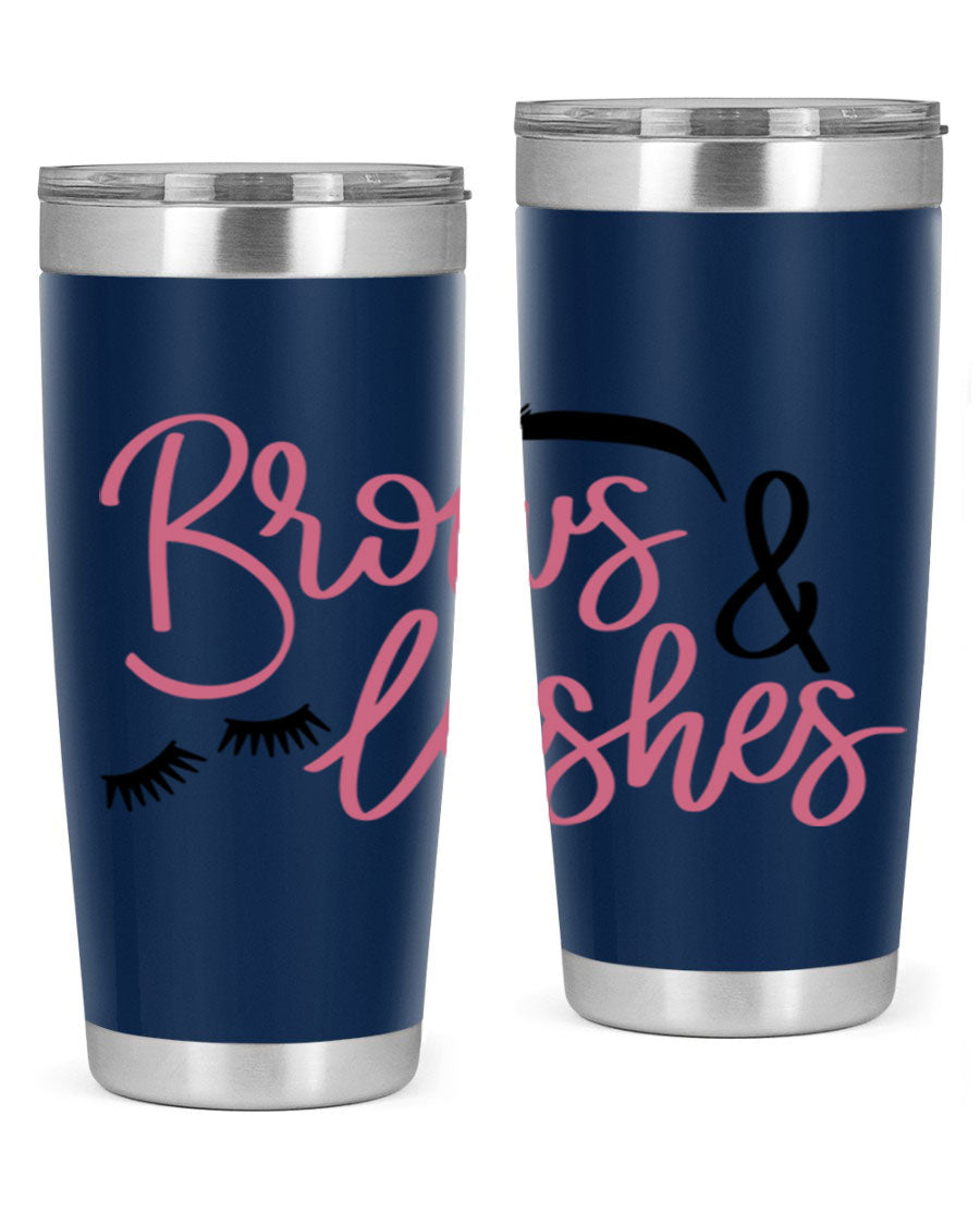 Brows Lashes Style 122# Tumbler in stainless steel with a stylish design, perfect for hot and cold beverages.