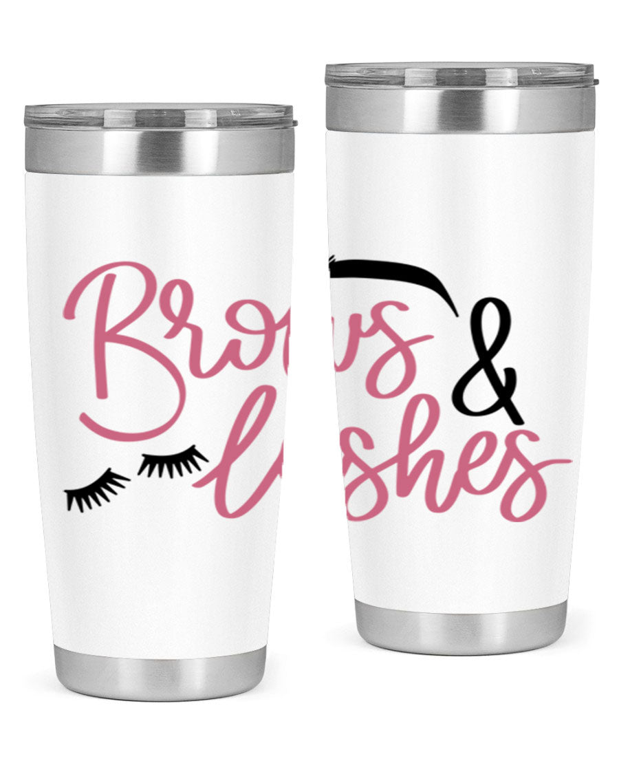 Brows Lashes Style 122# Tumbler in stainless steel with a stylish design, perfect for hot and cold beverages.