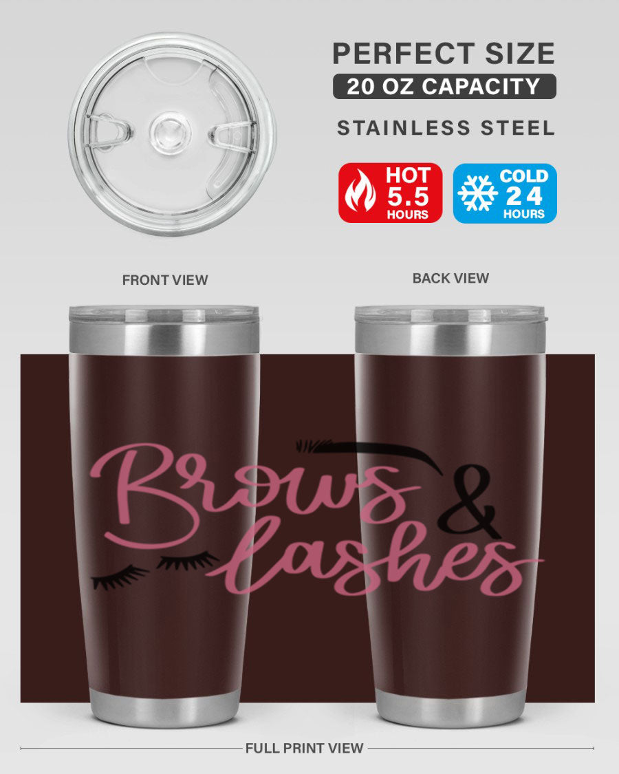 Brows Lashes Style 122# Tumbler in stainless steel with a stylish design, perfect for hot and cold beverages.