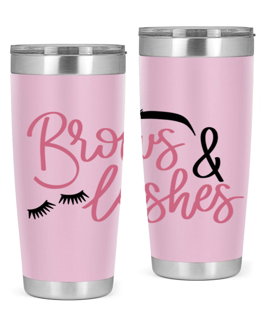 Brows Lashes Style 122# Tumbler in stainless steel with a stylish design, perfect for hot and cold beverages.