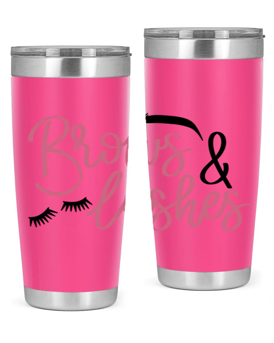 Brows Lashes Style 122# Tumbler in stainless steel with a stylish design, perfect for hot and cold beverages.