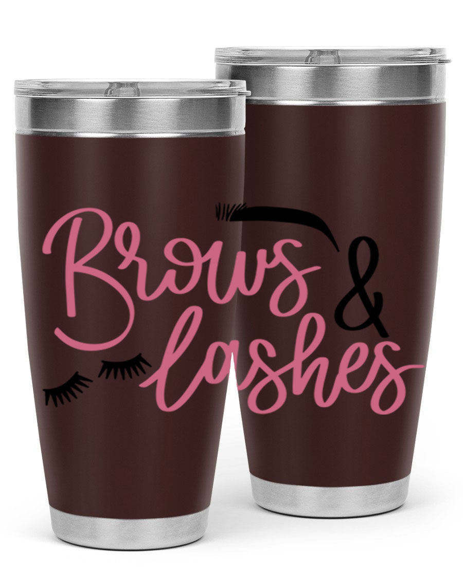 Brows Lashes Style 122# Tumbler in stainless steel with a stylish design, perfect for hot and cold beverages.