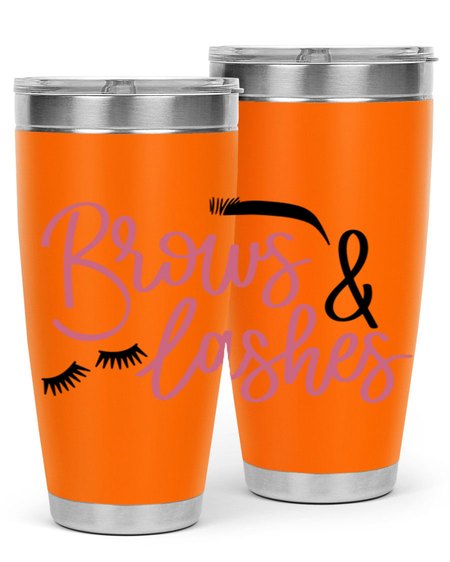 Brows Lashes Style 122# Tumbler in stainless steel with a stylish design, perfect for hot and cold beverages.