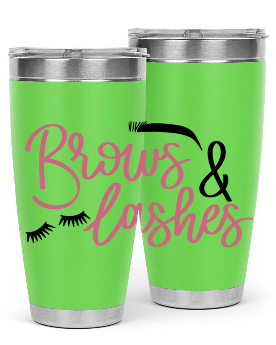 Brows Lashes Style 122# Tumbler in stainless steel with a stylish design, perfect for hot and cold beverages.