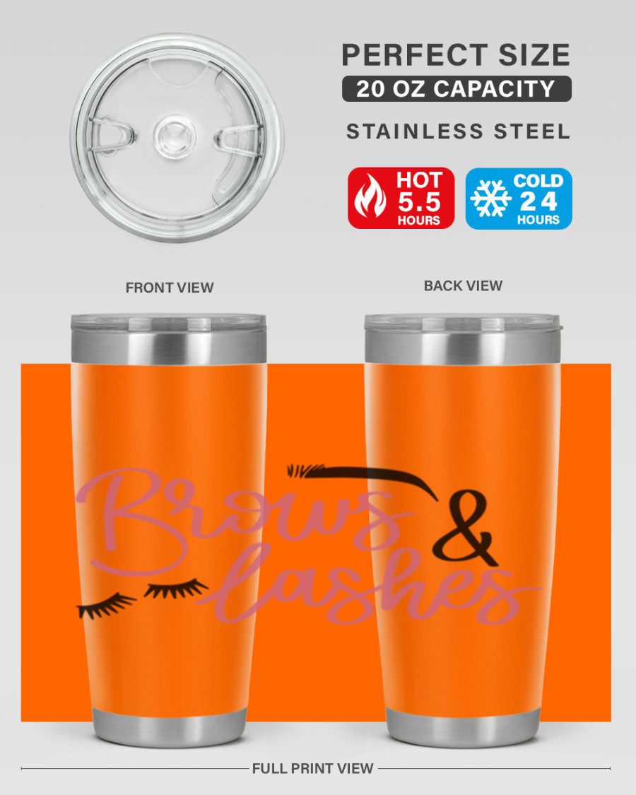 Brows Lashes Style 122# Tumbler in stainless steel with a stylish design, perfect for hot and cold beverages.