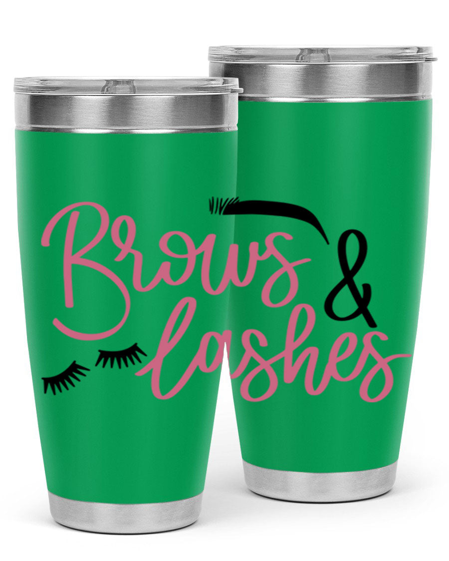 Brows Lashes Style 122# Tumbler in stainless steel with a stylish design, perfect for hot and cold beverages.