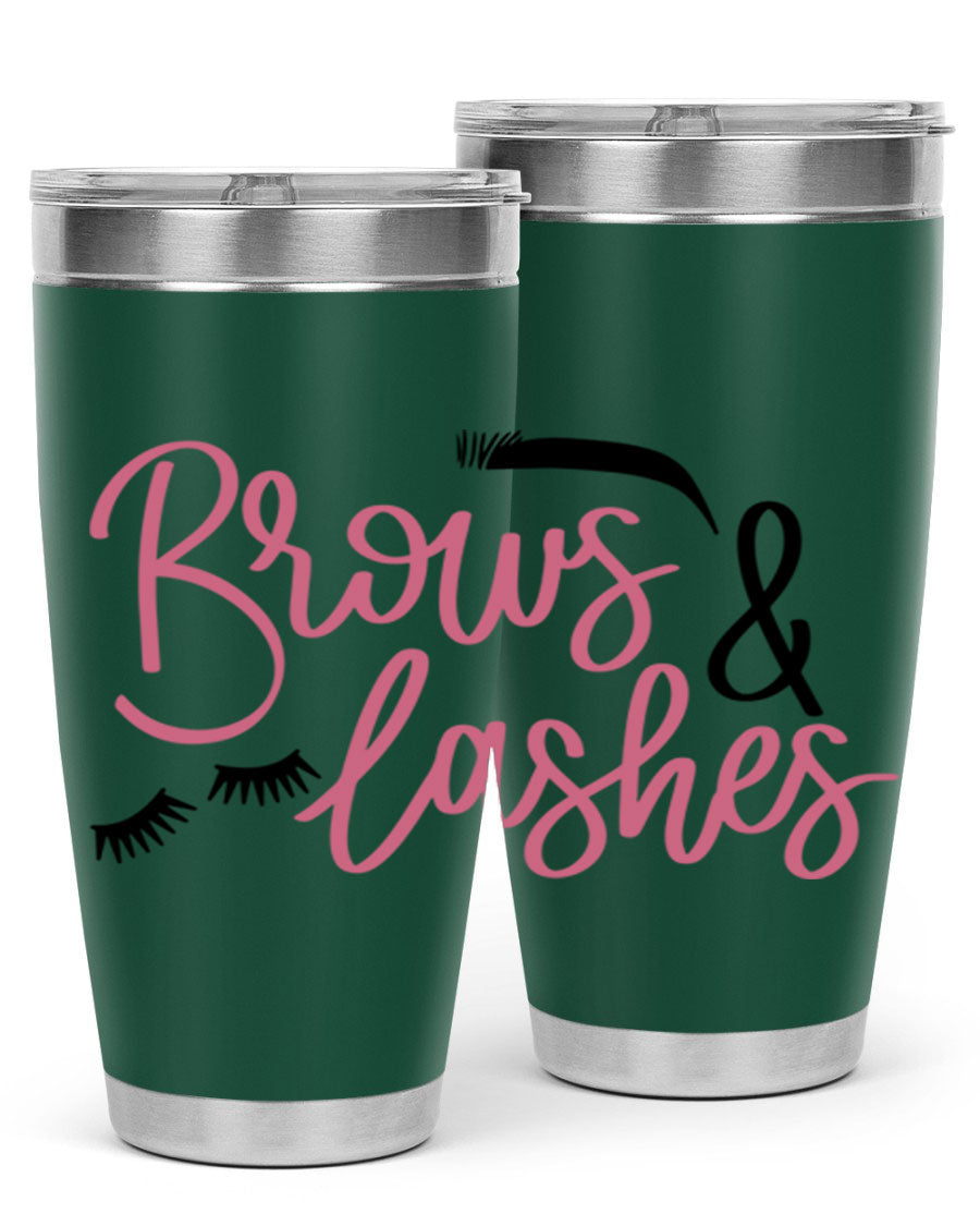 Brows Lashes Style 122# Tumbler in stainless steel with a stylish design, perfect for hot and cold beverages.