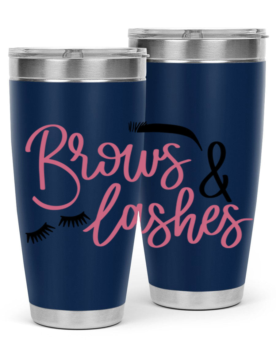 Brows Lashes Style 122# Tumbler in stainless steel with a stylish design, perfect for hot and cold beverages.