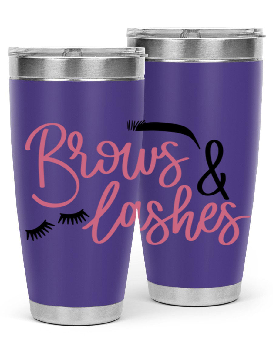 Brows Lashes Style 122# Tumbler in stainless steel with a stylish design, perfect for hot and cold beverages.