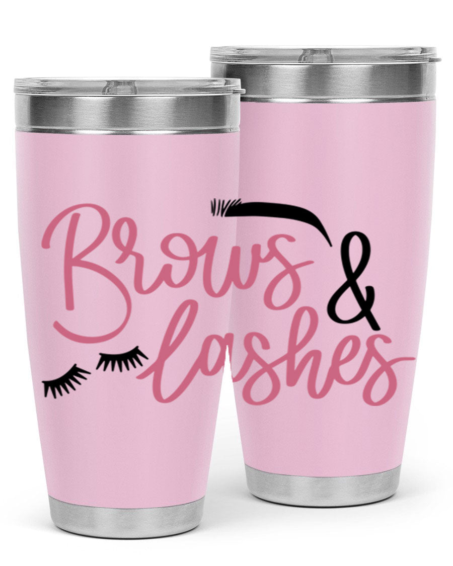 Brows Lashes Style 122# Tumbler in stainless steel with a stylish design, perfect for hot and cold beverages.